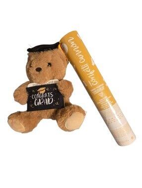 Graduation Celebration Gift Set of Teddy Bear Gift Holder and Confetti Cannon